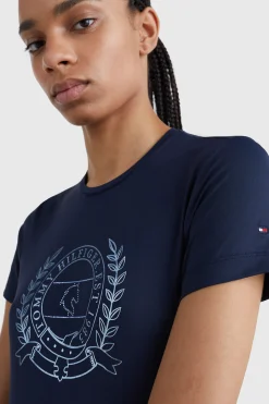 Tommy Hilfiger Equestrian Crest Rhinestone Performance t-skjorte til dame